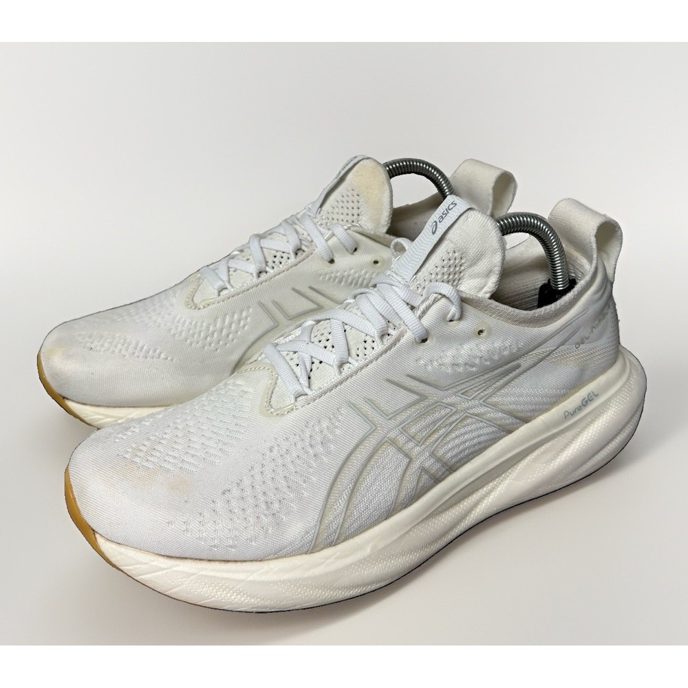 Asics Gel Nimbus 25 Triple White Gum Silver Mens Size 9.5 US Running Shoes